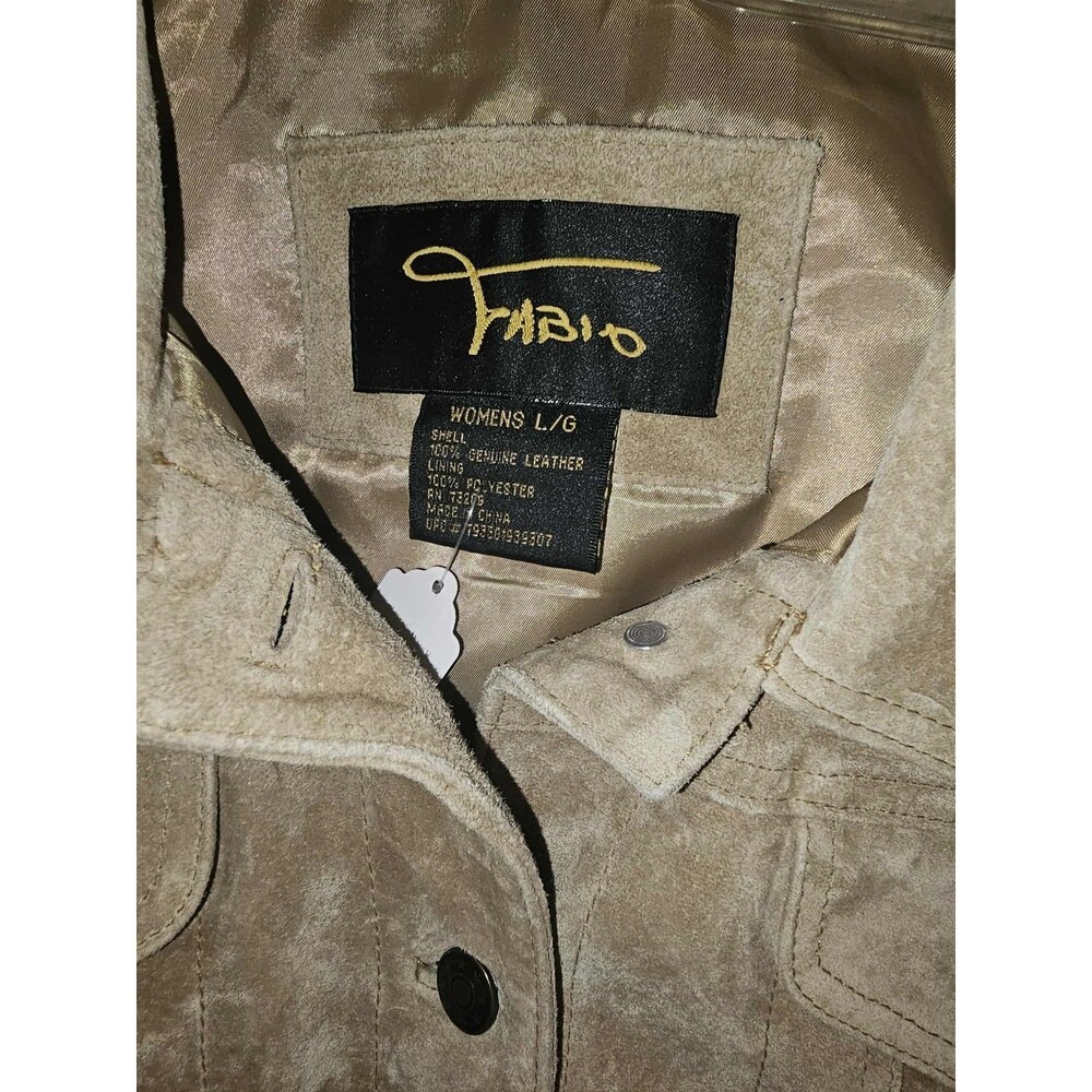 Fabio Women's Tan Suede Genuine Soft Leather Rib Lined Short Jacket Size L VTG - Picture 3 of 7